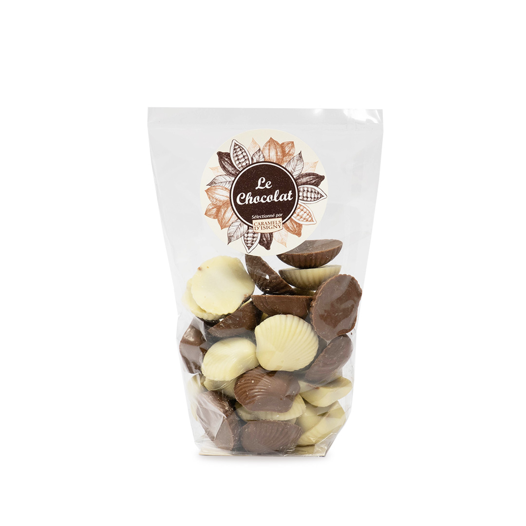 caramels-d-isigny-chocolats-coquillages-pralin-s-lait-blanc-150g image 1