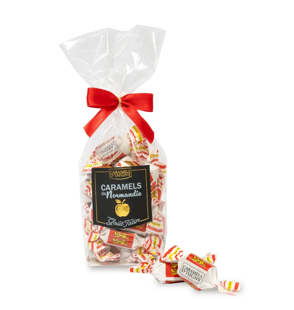 caramels-d-isigny-caramels-en-sachets-tatin-caramels-150g-pomme image 1