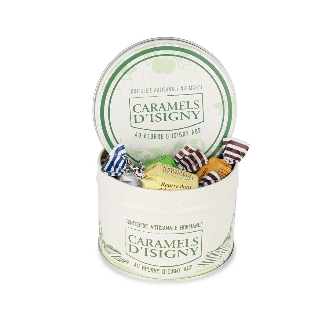 caramels-d-isigny-normandie-bo-te-fer-caramels-100g-pomme-calvados image 1