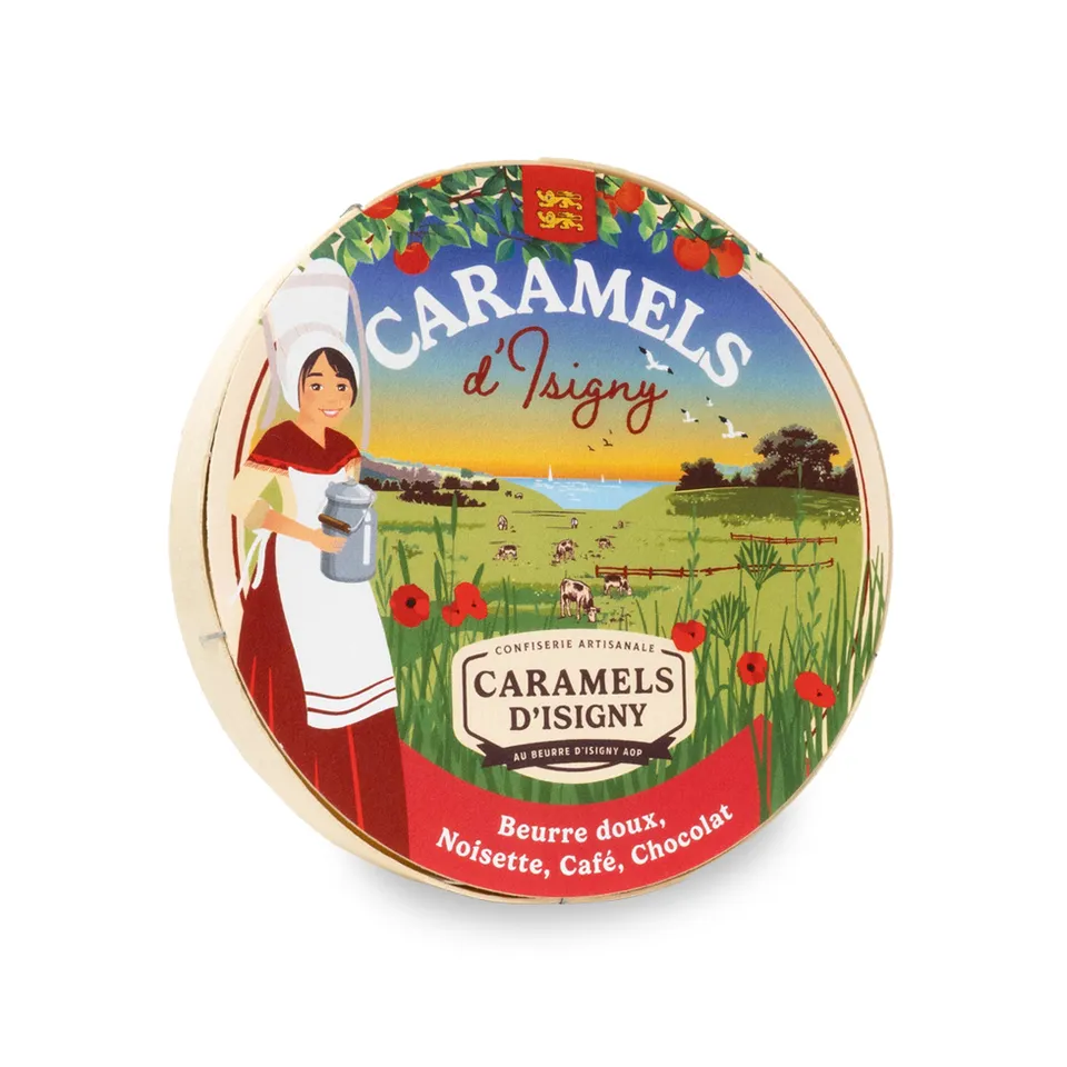 caramels-d-isigny-bo-te-bois-ronde-caramels-assortiment-75g image 1