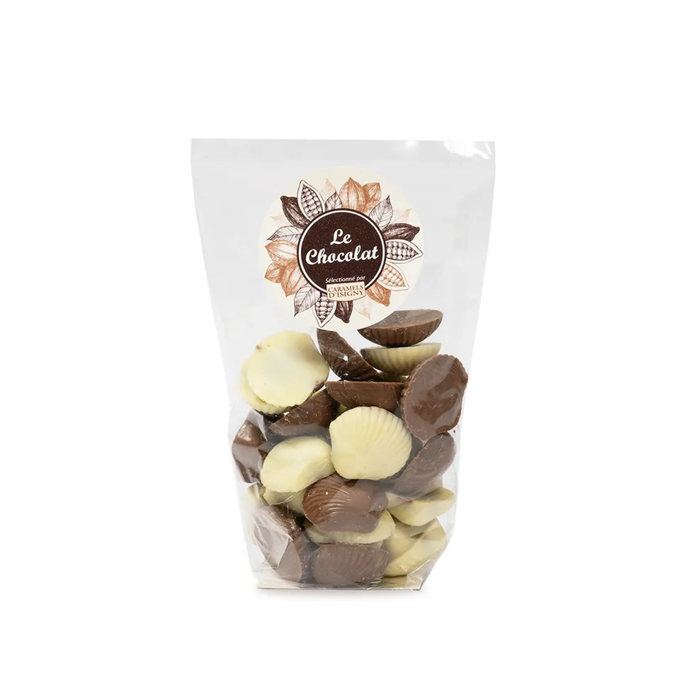 caramels-d-isigny-chocolats-coquillages-pralin-s-lait-blanc-150g image 1