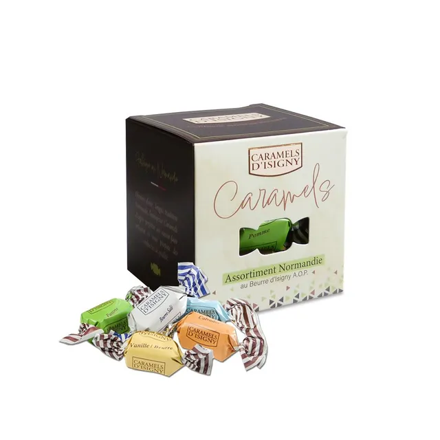 caramels-d-isigny-caramels-en-bo-tes-cube-normandie-caramels-100g-assortiment image 1