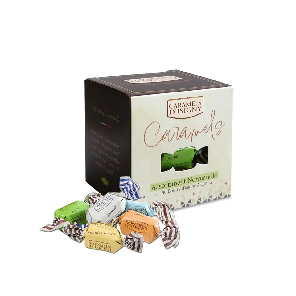 caramels-d-isigny-caramels-en-bo-tes-cube-normandie-caramels-100g-assortiment image 1